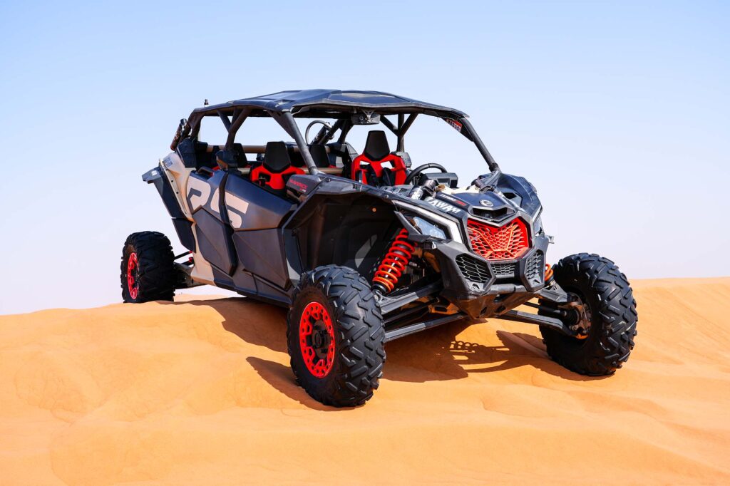 Dune buggy lined up before desert safari in Dubai