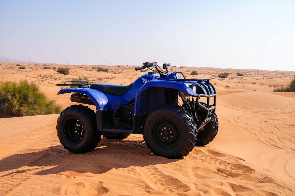 Quad bikes lined up before desert safari in Dubai